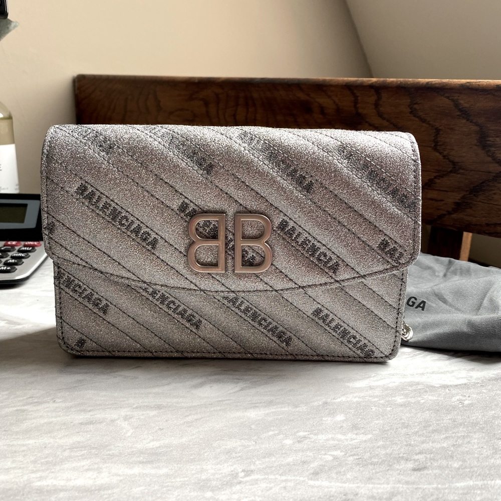 Balenciaga silver logo quilted bag.